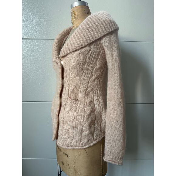 Anthropologie HWR mohair wool cardigan shawl blush lined fuzzy sz s - Picture 13 of 16